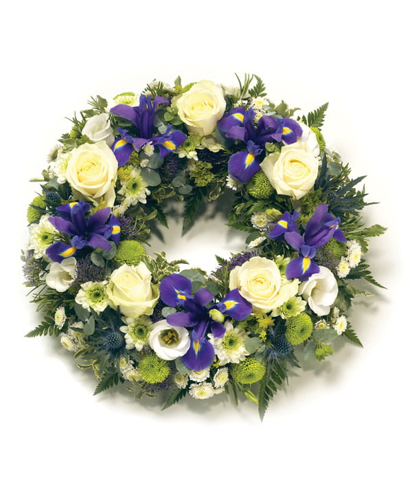 Purple and White Wreath funeral flowers belfast